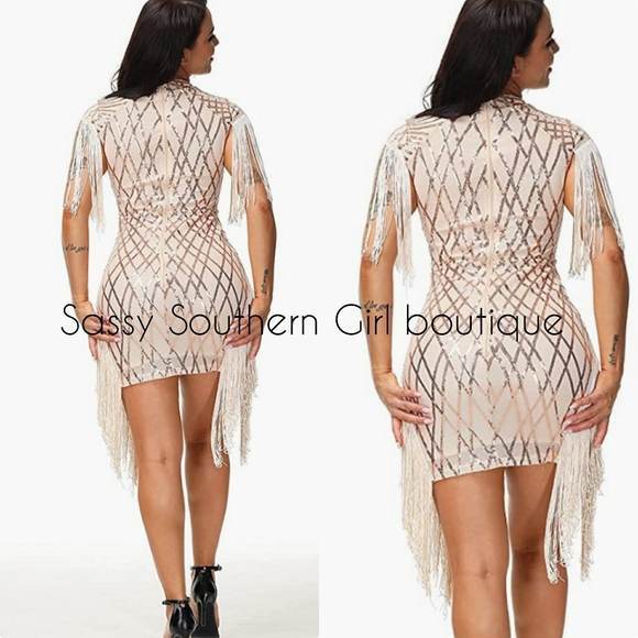 🆕⭐ Champagne Rose Gold sequin fringe mini dress - Picture 5 of 12